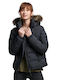 Kurz Damen Puffer Jacke für Winter Schwarz
