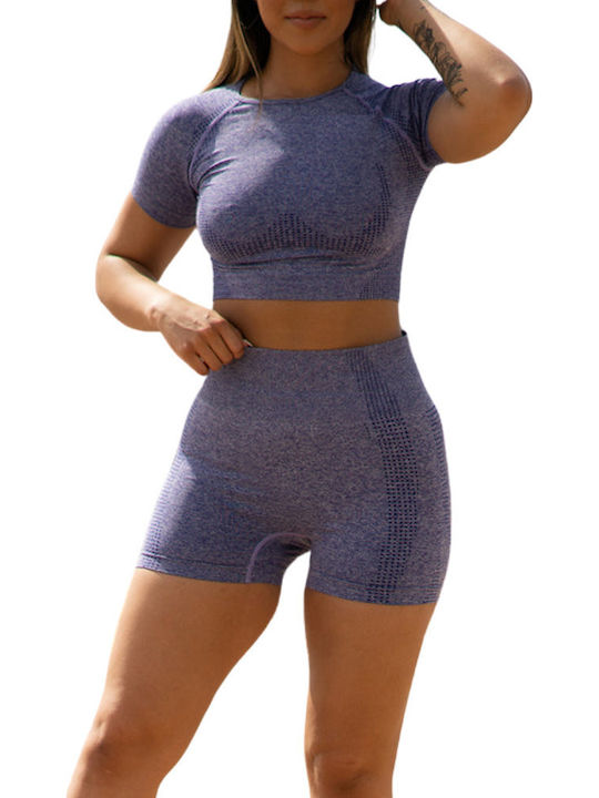 Madeline Γυναικείο Αθλητικό Crop Top Κοντομάνικο Μωβ