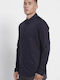 Funky Buddha Men's Shirt Long Sleeve Cotton Navy Blue