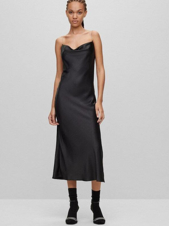 Hugo Boss Midi Rochie Satin Negru