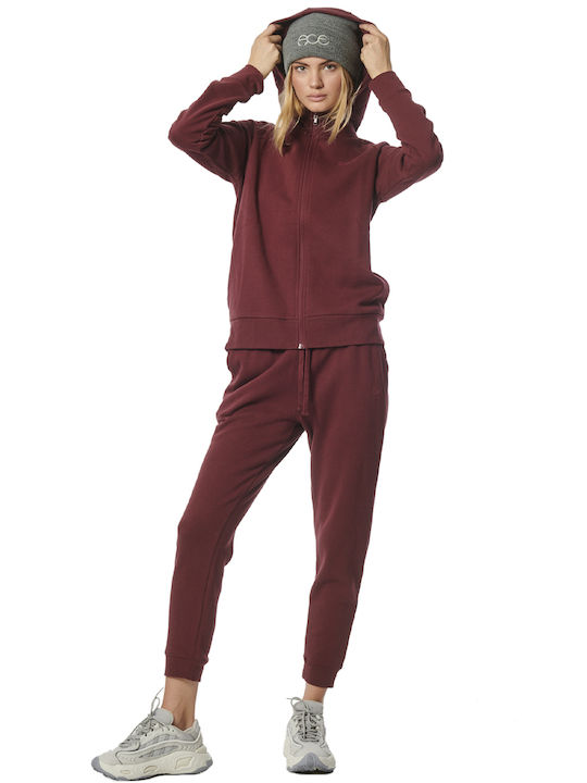 Body Action Women's Hooded Fleece Cardigan Burgundy