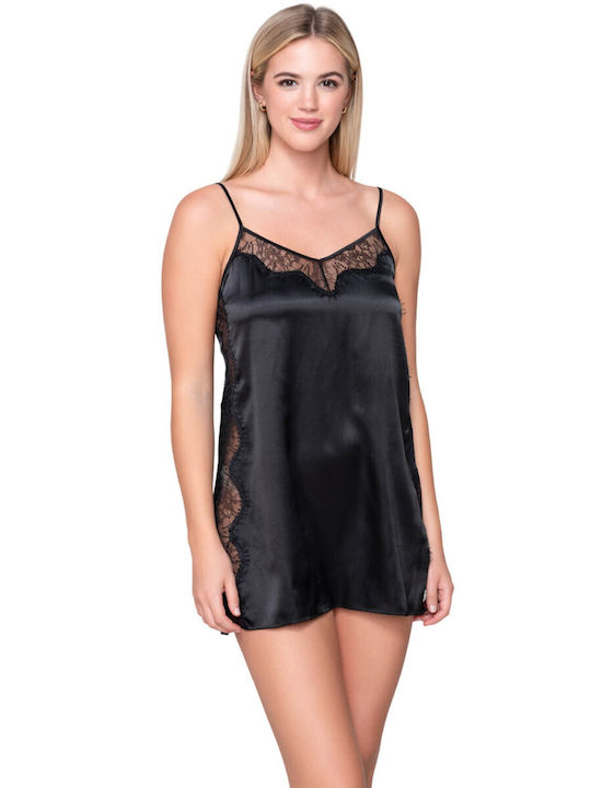 Luna Winter Satin Women's Nightdress Black