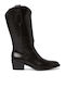 Leather Medium Heel Cowboy Boots with Zipper Black