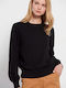 Funky Buddha Damen Langarm Pullover Baumwolle Schwarz