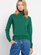Women's Long Sleeve Sweater Cotton Turtleneck Green
