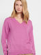 Funky Buddha Damen Langarm Pullover Baumwolle mit V-Ausschnitt Lila