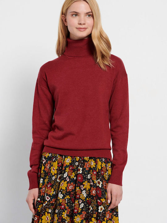 Women's Long Sleeve Sweater Cotton Turtleneck Burgundy