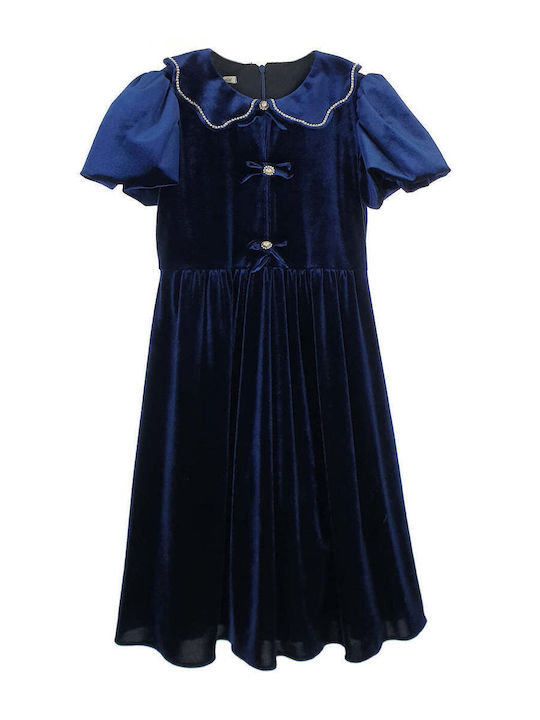 Designer's Cat Kids Dress Velvet Blue