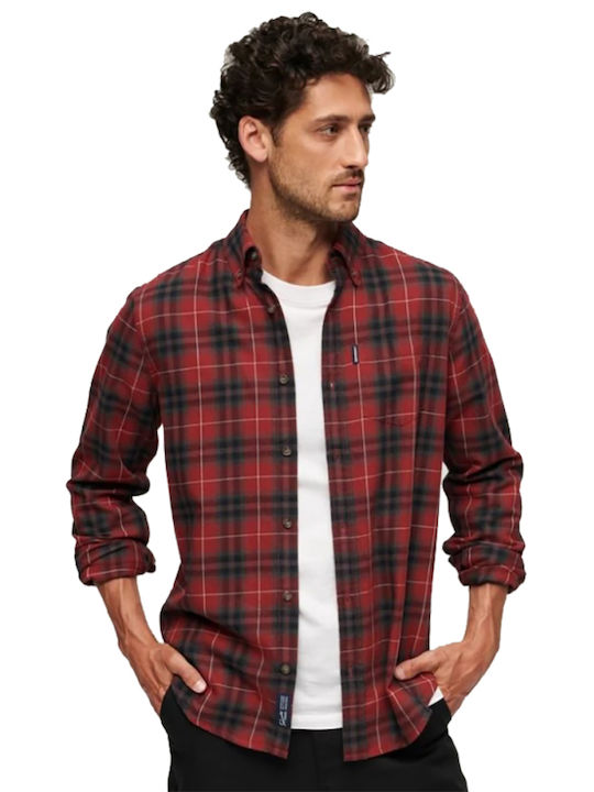 Superdry Langärmlig Baumwolle Hemd Geprüft Rot