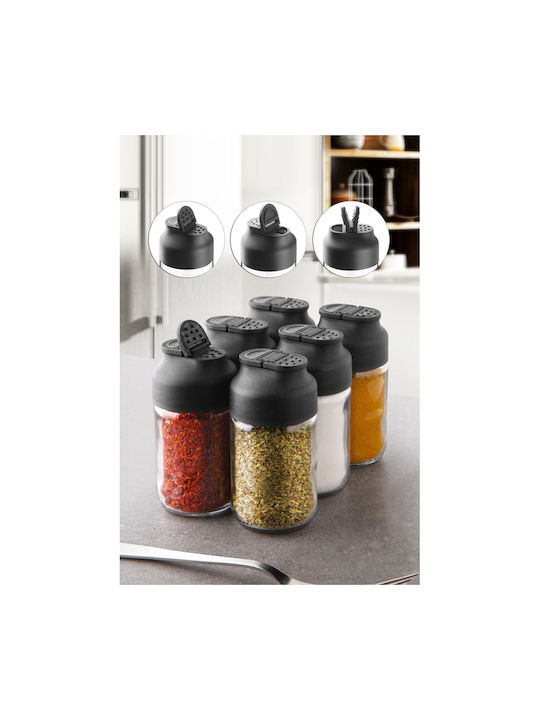 Glass Tabletop Spice Jar Black 6pcs