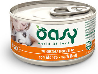 Oasy Wet Cat Food for Adult Cats in Cans with Beef Grain Free 85g