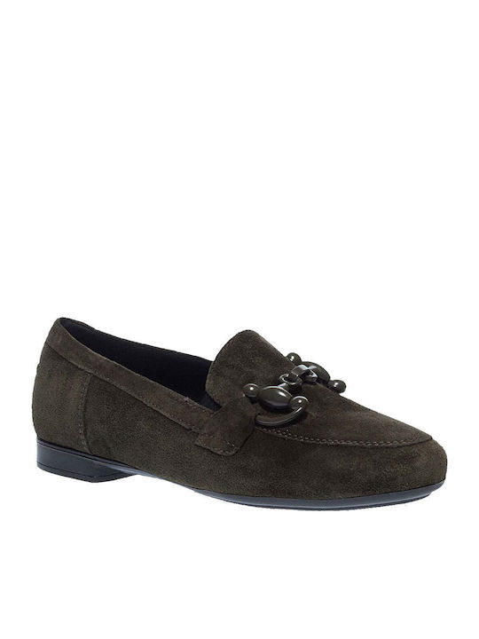 Leather Women's Moccasins in Khaki Color