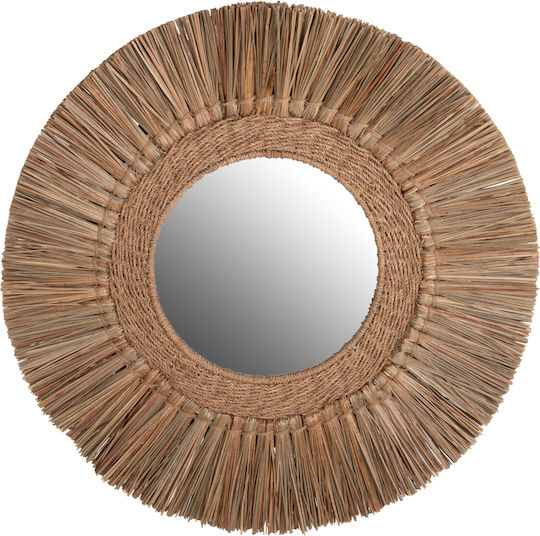 HomeMarkt Mendong Grass Wall Mirror with Beige Rattan Frame Diameter 70cm 1pcs