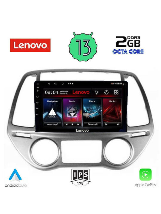 Lenovo Sistem Audio Auto pentru Hyundai i20 2008-2012 cu Clima (Bluetooth/USB/WiFi/GPS/Apple-Carplay/Android-Auto) cu Ecran Tactil 9"