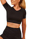 Melinda Γυναικείο Αθλητικό Crop Top Κοντομάνικο Μαύρο