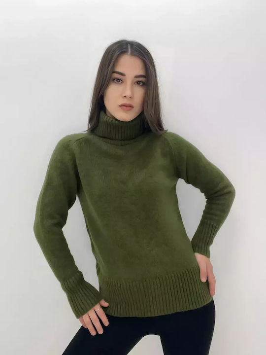 Volumex Women's Blouse Long Sleeve Turtleneck Green