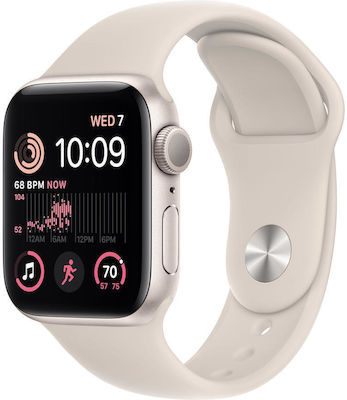Apple Watch SE 2023 Aluminiu 40mm Rezistent la apă cu pulsometru (Starlight cu Starlight Sport Band (S/M))