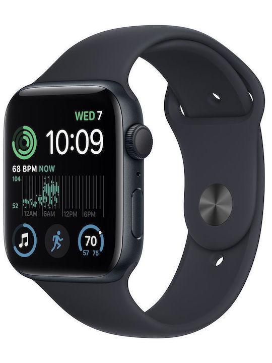 Apple Watch SE 2023 Aluminium 44mm Waterproof with Heart Rate Monitor (Midnight with Midnight Sport Band (M/L))