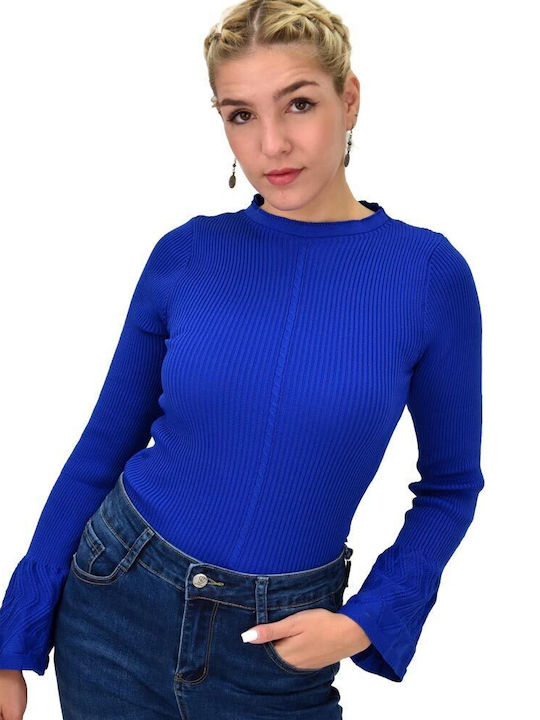 Potre Women's Crop Top Long Sleeve Blue