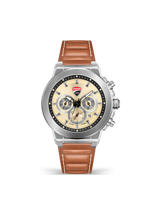 Ducati Watch Battery with Beige Leather Strap