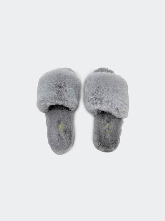 Flip Flop Women's Slippers with Fur Gray /0012