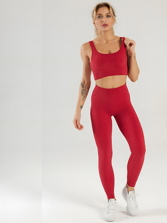 Roza Training Women's Long High Waist Red Leggings