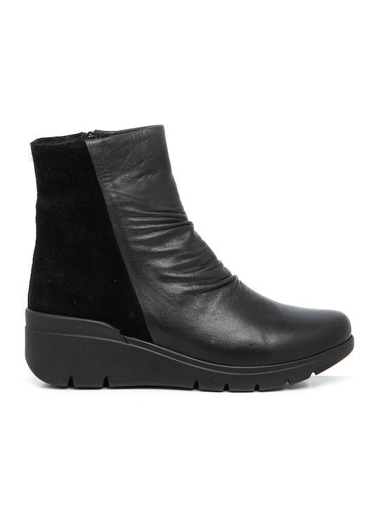 Leather Women's Ankle Boots Platform Black