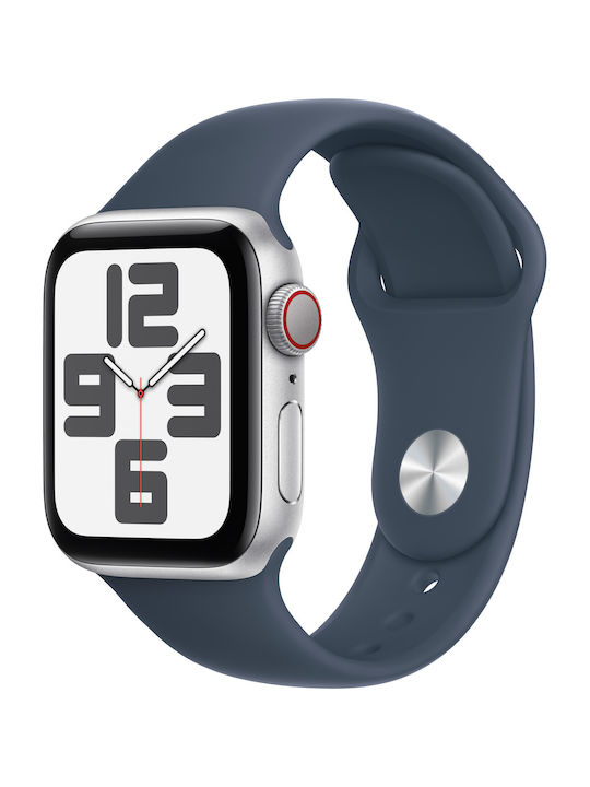 Apple Watch SE 2023 Cellular Aluminium 40mm Αδιάβροχο με Παλμογράφο (Silver με Storm Blue Sport Band (M/L))