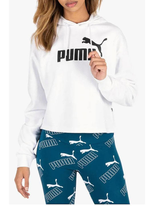 Puma Cropped Γυναικείο Φούτερ με Κουκούλα Λευκό