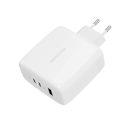 Ricomm mit USB-A Anschluss und 2 USB-C Anschlüssen und Kabel USB-C 120W Schnellaufladung 3.0 Weiß (Rc1201)