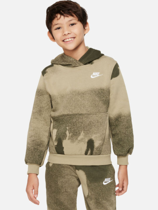 Fleece Kids Sweatshirt with Hood and Pockets Khaki Sportswear Club