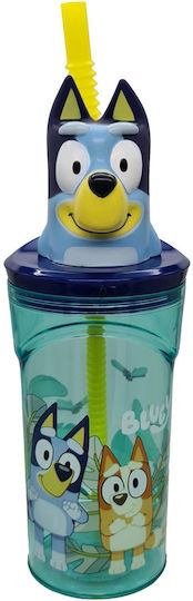 Stor 3d Figurine Παιδικό Παγούρι Bluey Πλαστικό με Καλαμάκι Μπλε 360ml