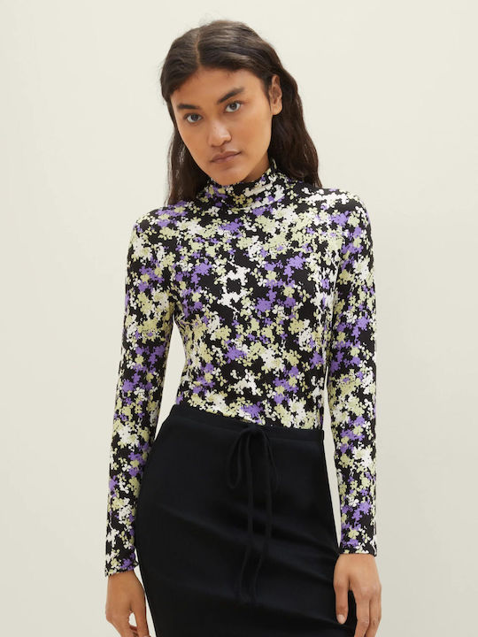 Tom Tailor Damen Bluse Langärmelig Blumen Grün