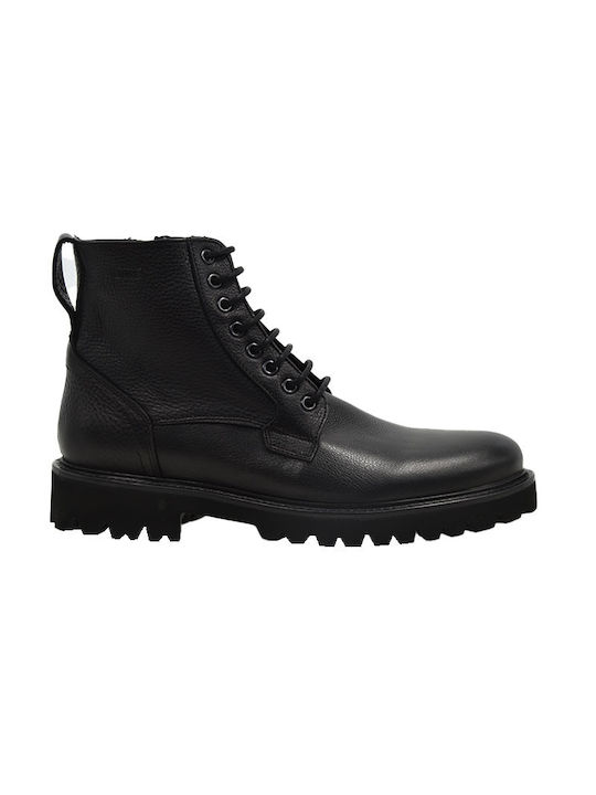 Boss Shoes Men's Leather Military Boots Black