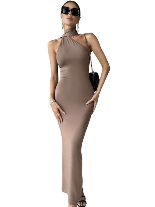 Woman's Fashion Maxi Βραδινό Φόρεμα Μπεζ