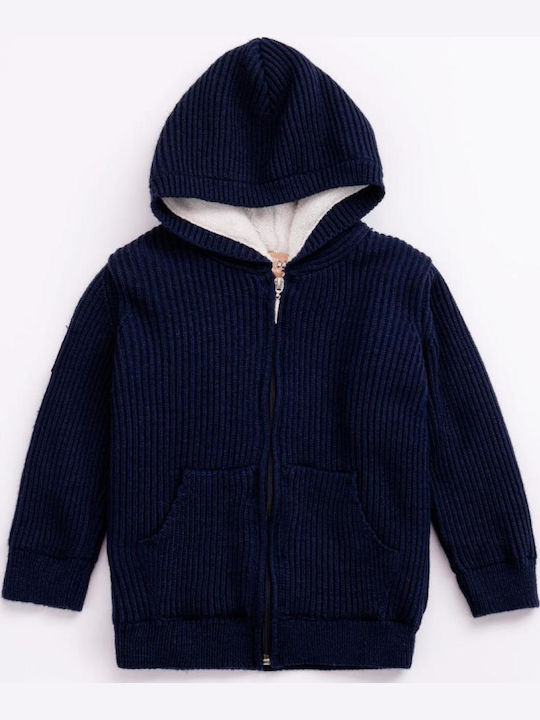 Funky Kids Cardigan Knitted with Hood Blue