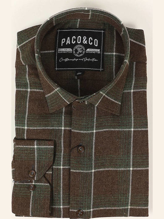 Long-sleeved Flannel Shirt Checked Brown