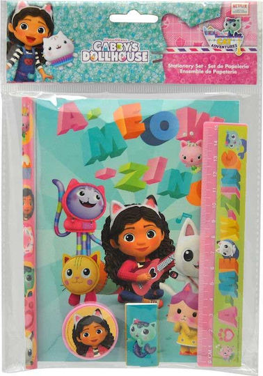 Kids Licensing Gabby's Dollhouse Παιδικό Σετ Γραφικής Ύλης με Μολύβι, Ξύστρα, Γόμα και Χάρακα