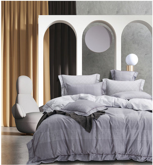 Mc Decor Set Cotton Satin Duvet Cover 230x250cm Super King with 2 Pillowcases Dark Grey