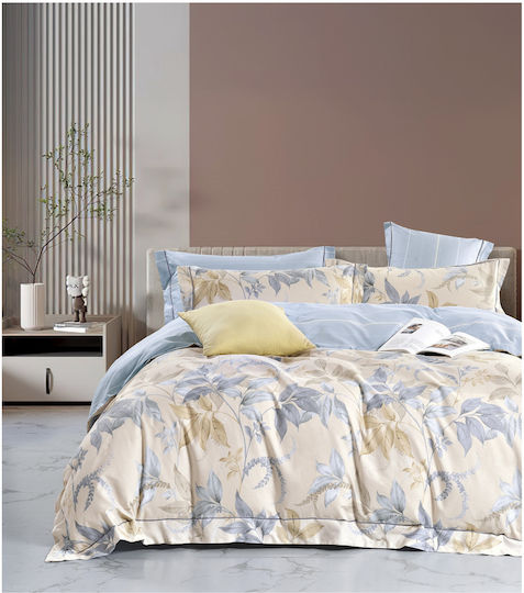 Mc Decor Cotton Satin Duvet Cover Set 230x250cm Double With 2 Pillowcases Ivory