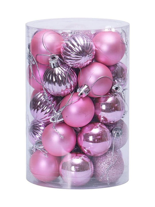 Christmas Plastic Ball Ornament Pink 4cm 34pcs