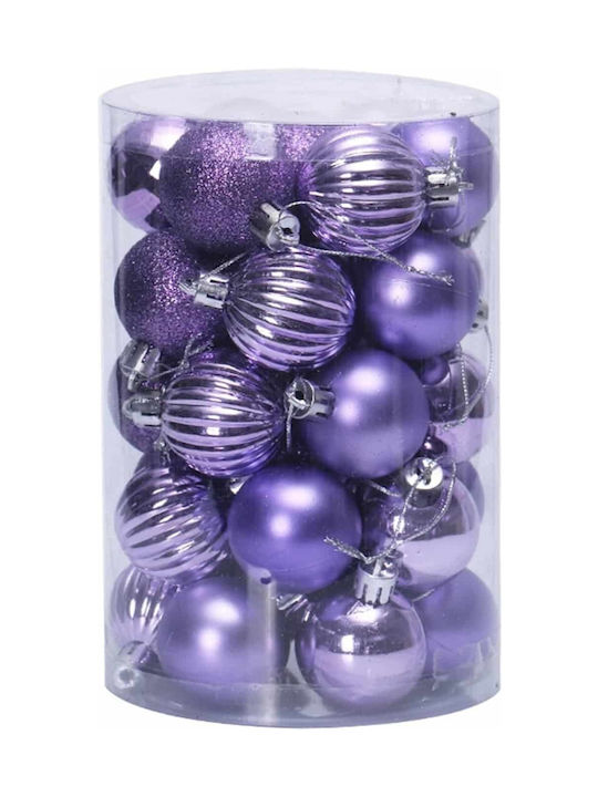 Ornament de Crăciun Bilă Plastic Violet cu Pulbere de Aur cu Paiete 4buc Set 34buc