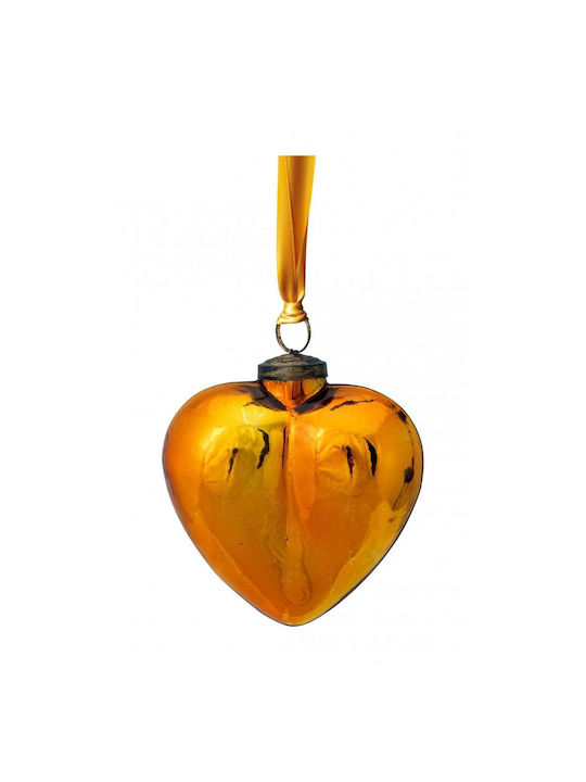 Hanging Heart Ornament Glass Gold 12.5cm
