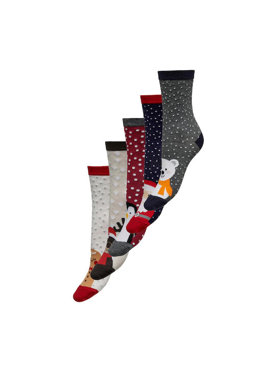 Only Γυναικείες Χριστουγεννιάτικες Κάλτσες Πολύχρωμες 5Pack