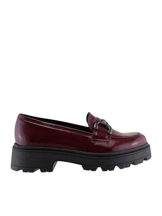 Patent Leather Women's Moccasins in Burgundy Color