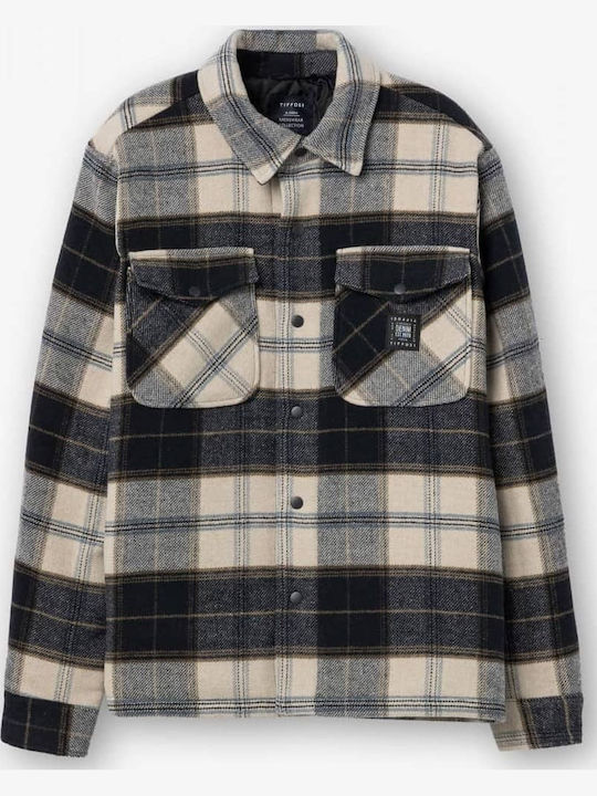 Overshirt Flanelă Mânecă Lungă Carou Albastru Marin Regular Fit