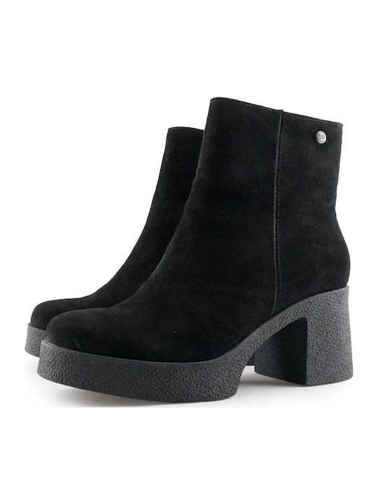 Suede Women's Ankle Boots with High Heel Black