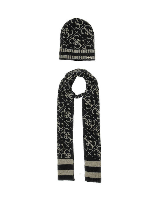 Guess Kids Beanie Set with Scarf Knitted Black