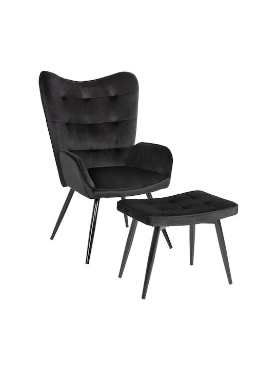 Crawley Bergère cu Puf Catifelat Negru 70x57x103cm