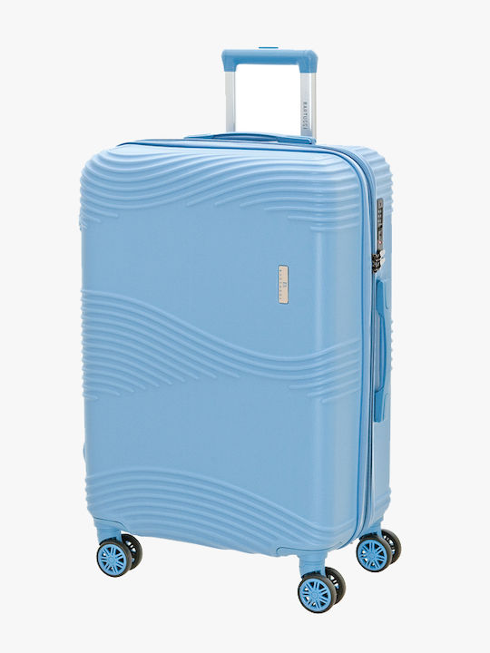 Bartuggi Medium Hard Light Blue Travel Suitcase with 4 Wheels Height 67cm